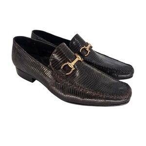 Belvedere Genuine Lizard Leather Loafers 8.5 Brown Gold‎ Horsebit Luxury Formal